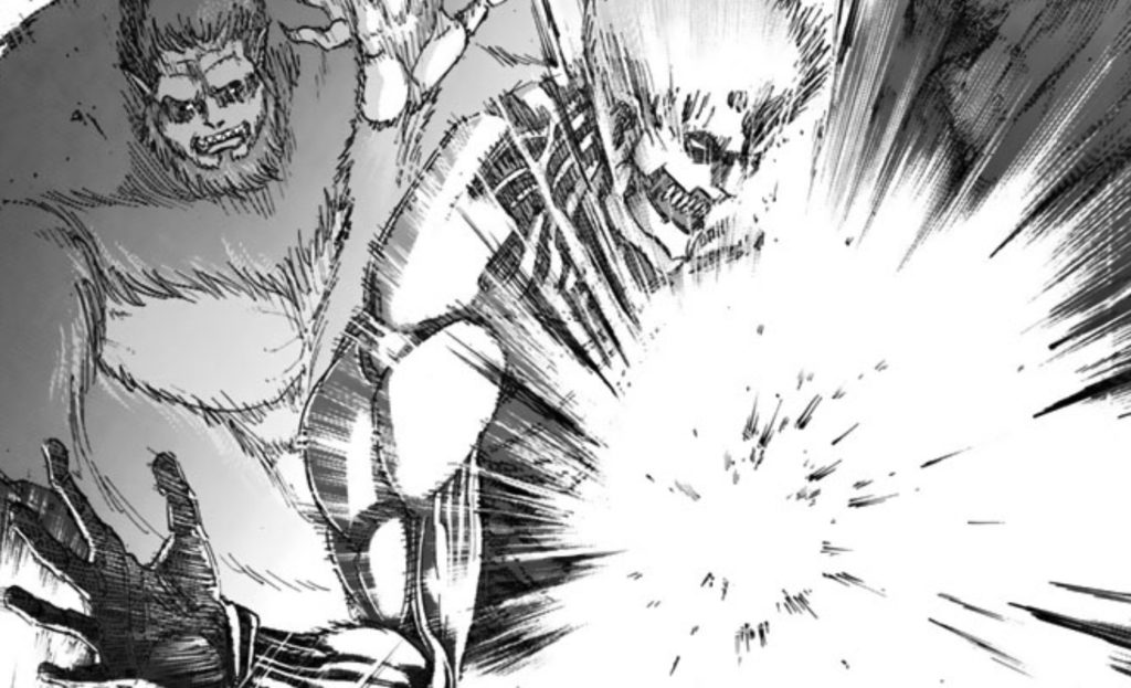 砲撃を受ける鎧の巨人